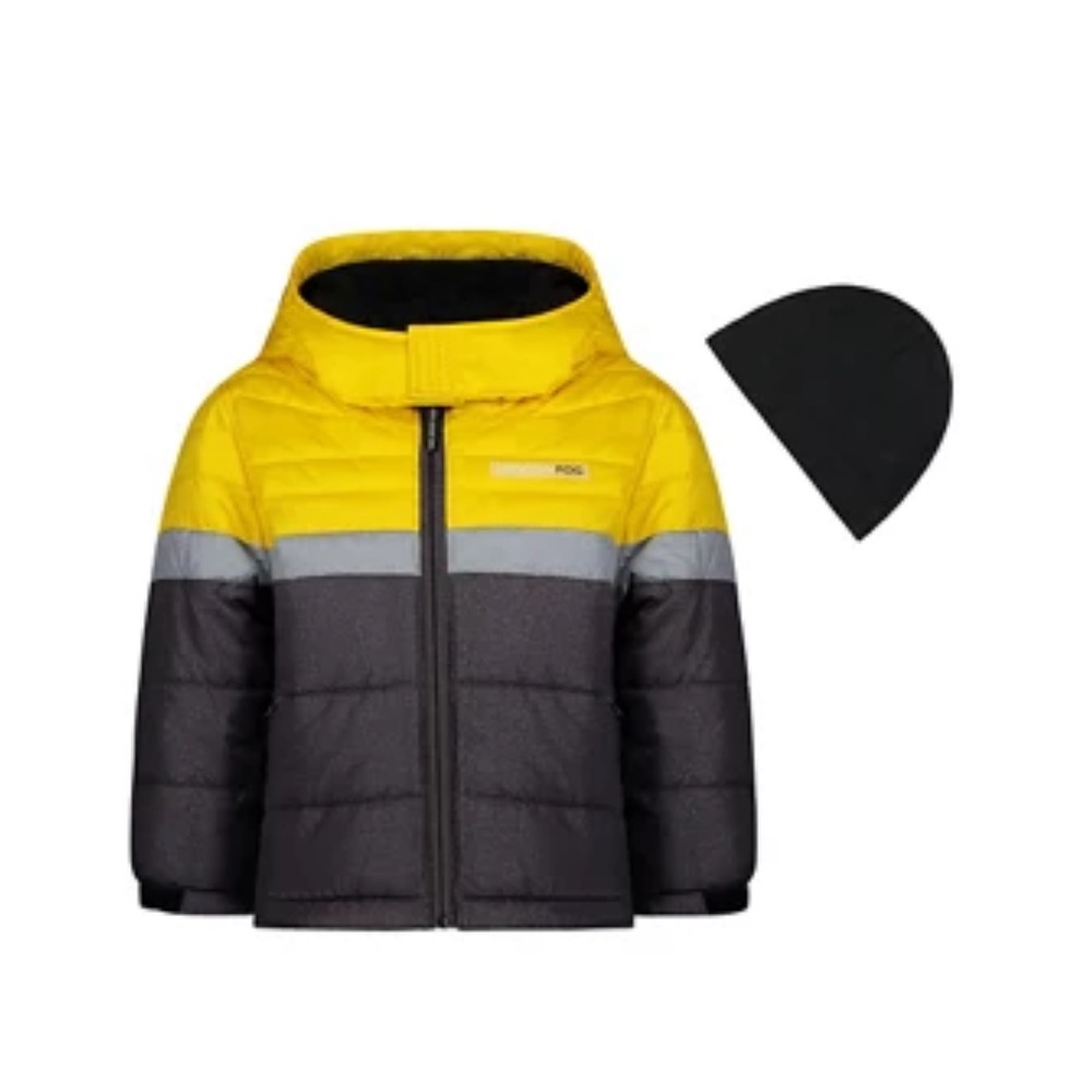 London Fog Toddler Boys Color Block Puffer Jacket Size 2T in Yellow and Grey NWT